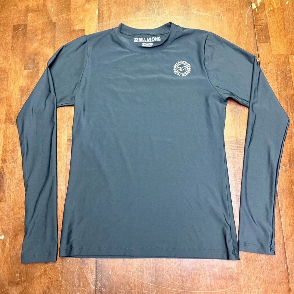 Billabong Rash Guard Kids‎ Large Black Long Sleeve UV Protection Sun Swim Shirt